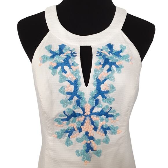 Lilly Pulitzer Jena Stretch Shift Dress Beaded Collar Resort White Women 4 Bride - Picture 3 of 15